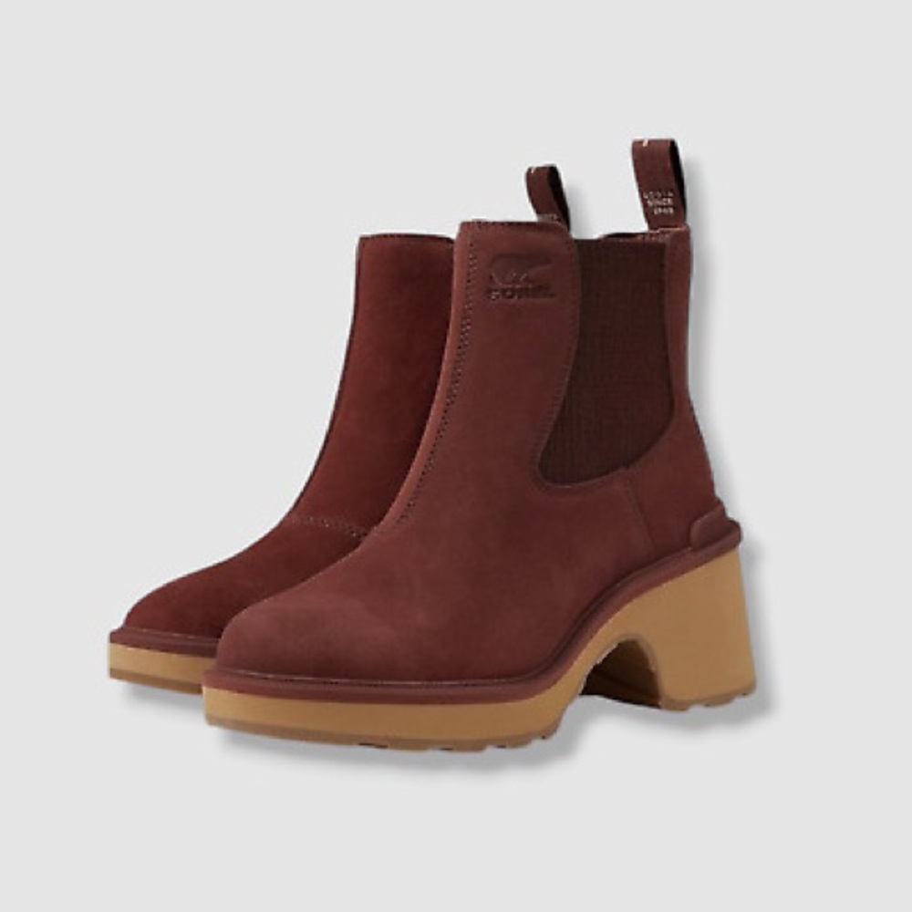 SOREL HI LINE HEEL CHELSEA BOOTS IN SPICE RED TAWNY BUFF 9 40 EU